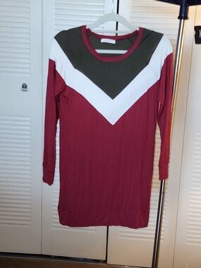 NWOT Reborn Colorblock Long Sleeve Dress or Tunic in Burgundy, Olive & White